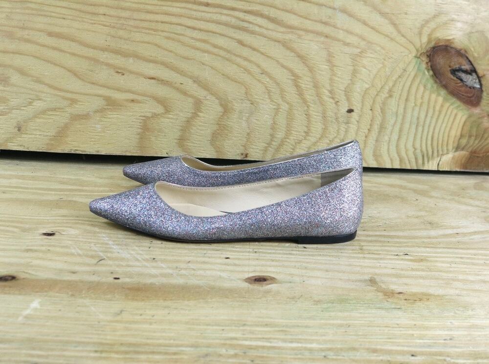 Jimmy Choo Romy Glitter Sliver Rainbow Pointed Flats Italy 36 NWOB